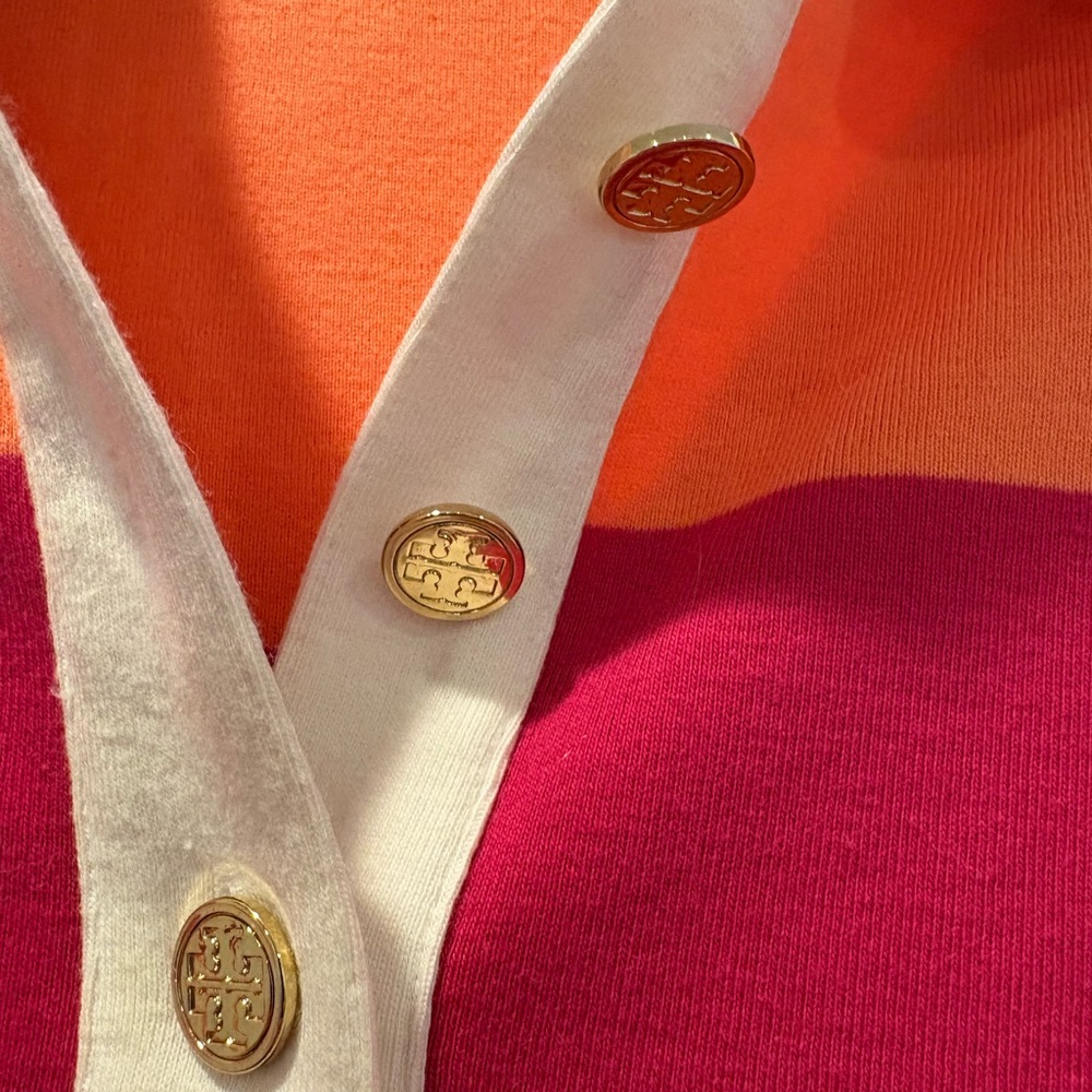 Tory Burch Striped Polo with Gold Accents - Picture 2 of 5